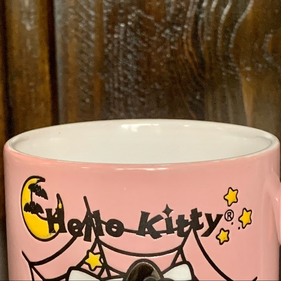 Hello Kitty Pink Halloween Mug - Skeleton Spider Web Bats Stars Pumpkins - Picture 2 of 11